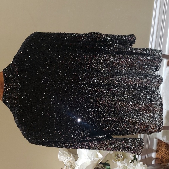 Nwt Cable & gauge sequin cover top 1X black silver - Picture 7 of 10